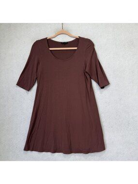 Eileen Fisher Dress Womens Petite Small Brown Scoop Swing Half Sleeve Trapeze